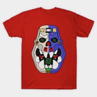 Ork Kandy Skull 2 - The Lucky Blue Half - On Red T-Shirt